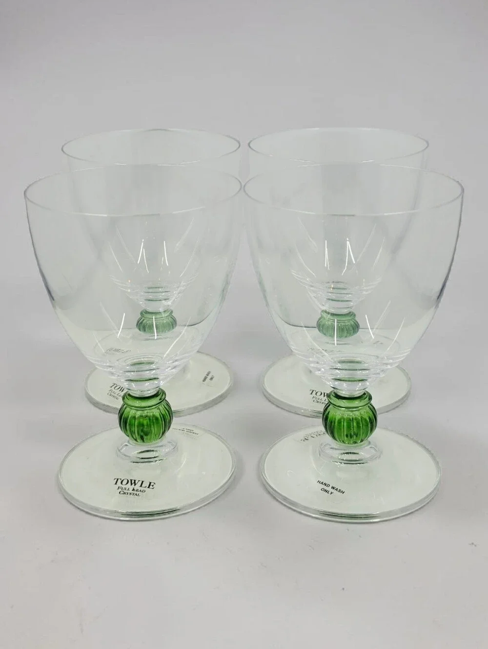 Towle Elena Verde Water Goblets Full Crystal Green Ribbed Ball Set Of 4 Austria